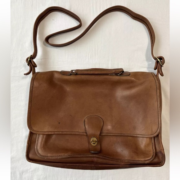 COACH VTG 1980's BRITISH TAN LEATHER MESSENGER BRIEFCASE SATCHEL NYC 688-0927 - Picture 1 of 12